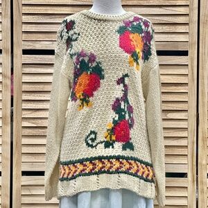 The Villager Vintage Floral Knit Crew Sweater Size M